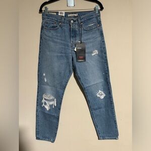 NWT Levi Wedgie 100% Cotton Denim Jeans - Size 28 - Raw Distressed No Stretch